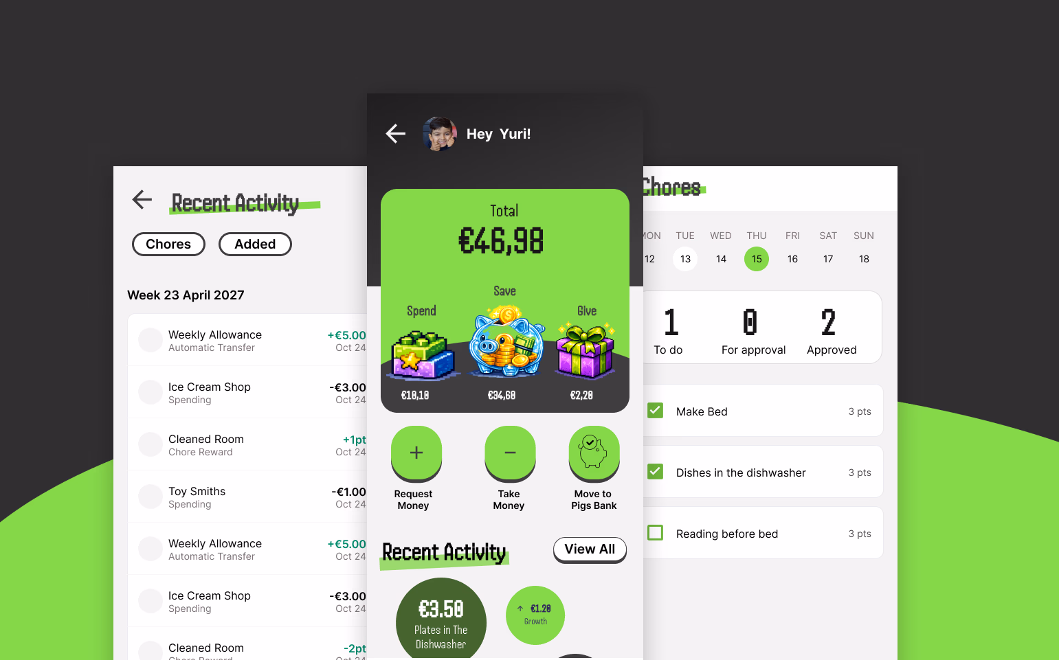 The Finty family dashboard — chores, allowances, and savings goals in one app.