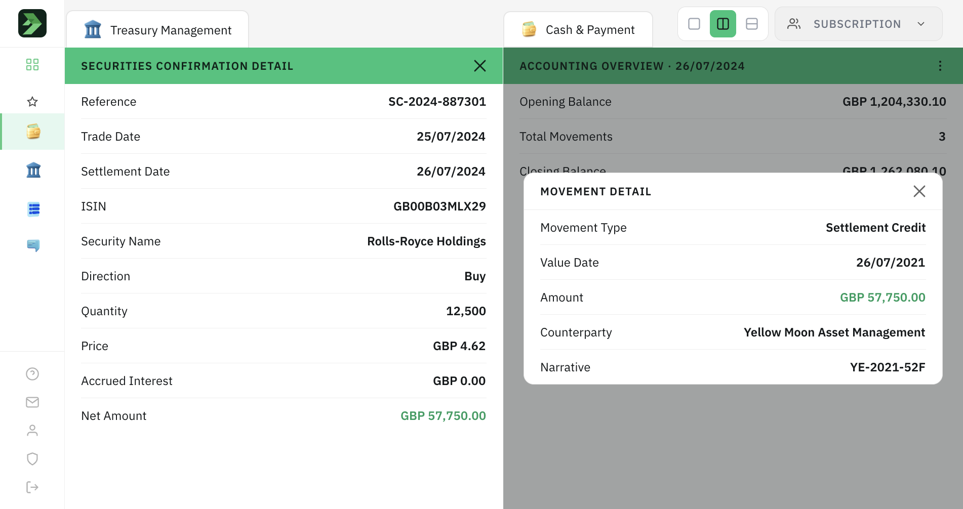 Vertical split-screen mode active for data comparison across the portal.